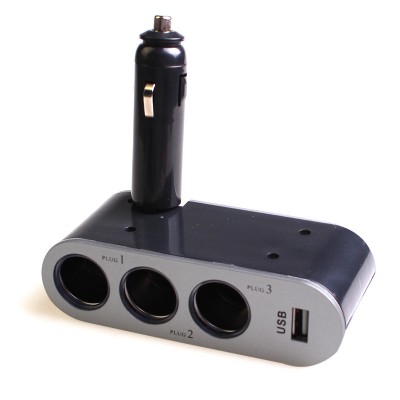 3-way car cigarette lighter socket with usb