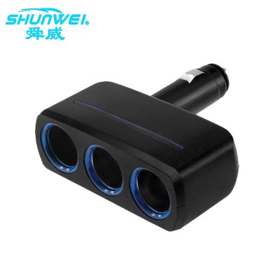 3 way 3 pin Triple sockets plug 90 degrees rotation 12V-24V DC Power Plug Splitter car cigarette lighter socket